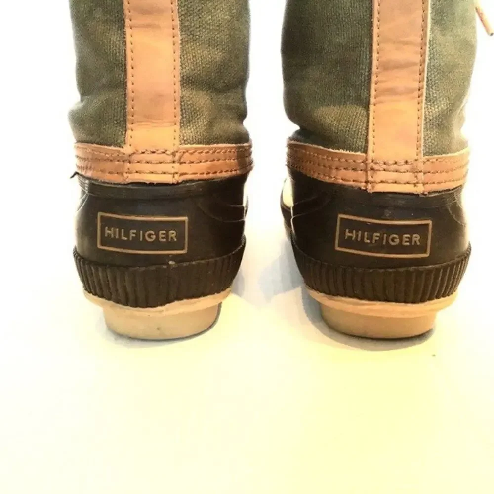 Tommy Hilfiger Men's Campbell Duck Boots Olive and Tan Rain Boots